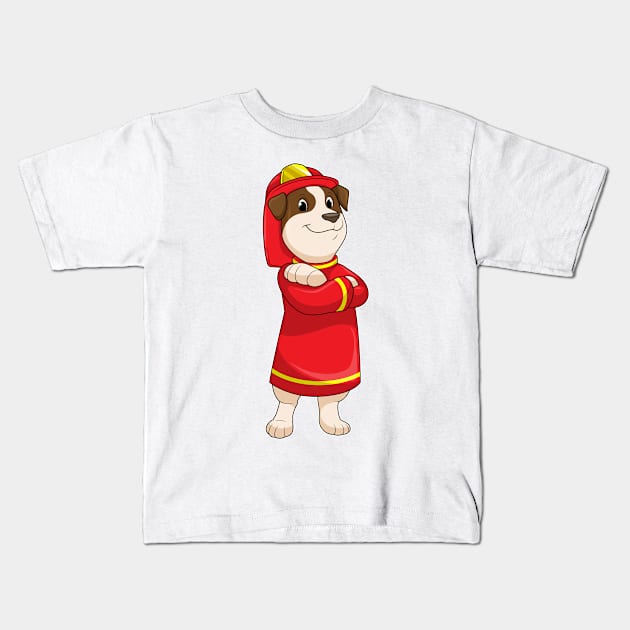 Dog as Firefighter with Helmet Kids T-Shirt by Markus Schnabel